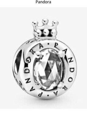 Pandora Sterling Silver Clear Sparkling Crown O Charm For Bracelet S925ALE Silve